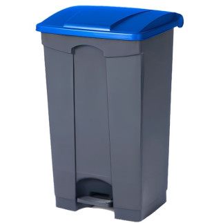 Papelera para reciclaje con pedal de 85 litros con tapa azul