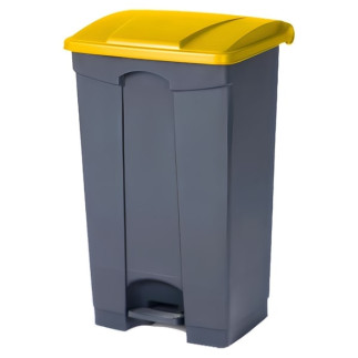 Papelera para reciclaje con pedal de 85 litros con tapa amarilla