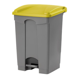 Papelera para reciclaje con pedal de 65 litros con tapa amarilla