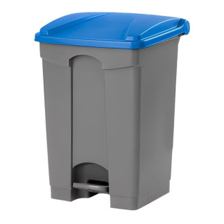 Papelera para reciclaje con pedal de 65 litros con tapa azul