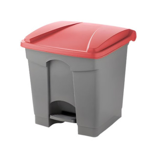 Papelera para reciclaje con pedal de 30 litros con tapa roja
