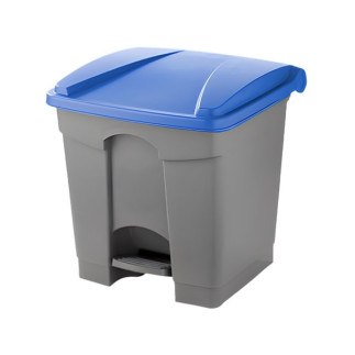 Papelera para reciclaje con pedal de 30 litros con tapa azul