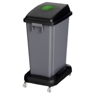 Papelera de reciclaje Thin con ruedas tapa verde para vidrio