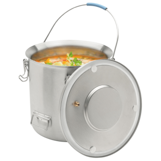 Contenedor isotérmico cilíndrico de acero inoxidable con comida
