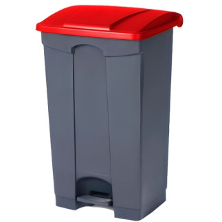 Papelera para reciclaje con pedal de 85 litros con tapa roja