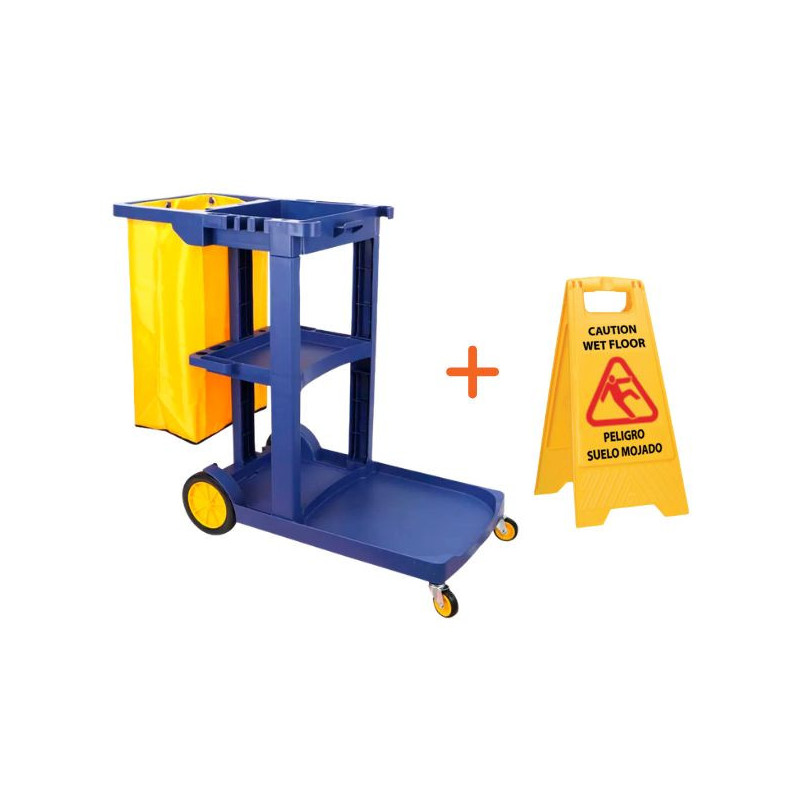 Pack carro de limpieza ECO con señal de aviso suelo mojado