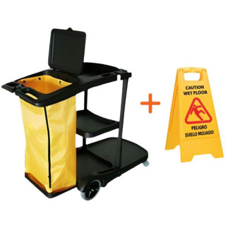 Carro de limpieza multifunción con señal de aviso suelo mojado
